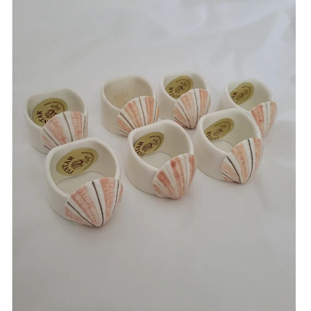 Vintage Shell Napkin Rings Set 7 Hand Painted Bone China Pintar Bloomingdale's